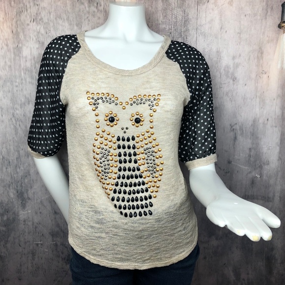 Mauve Tops - Mauve Owl Bohemian Knit Polka Dot Top Blouse Med